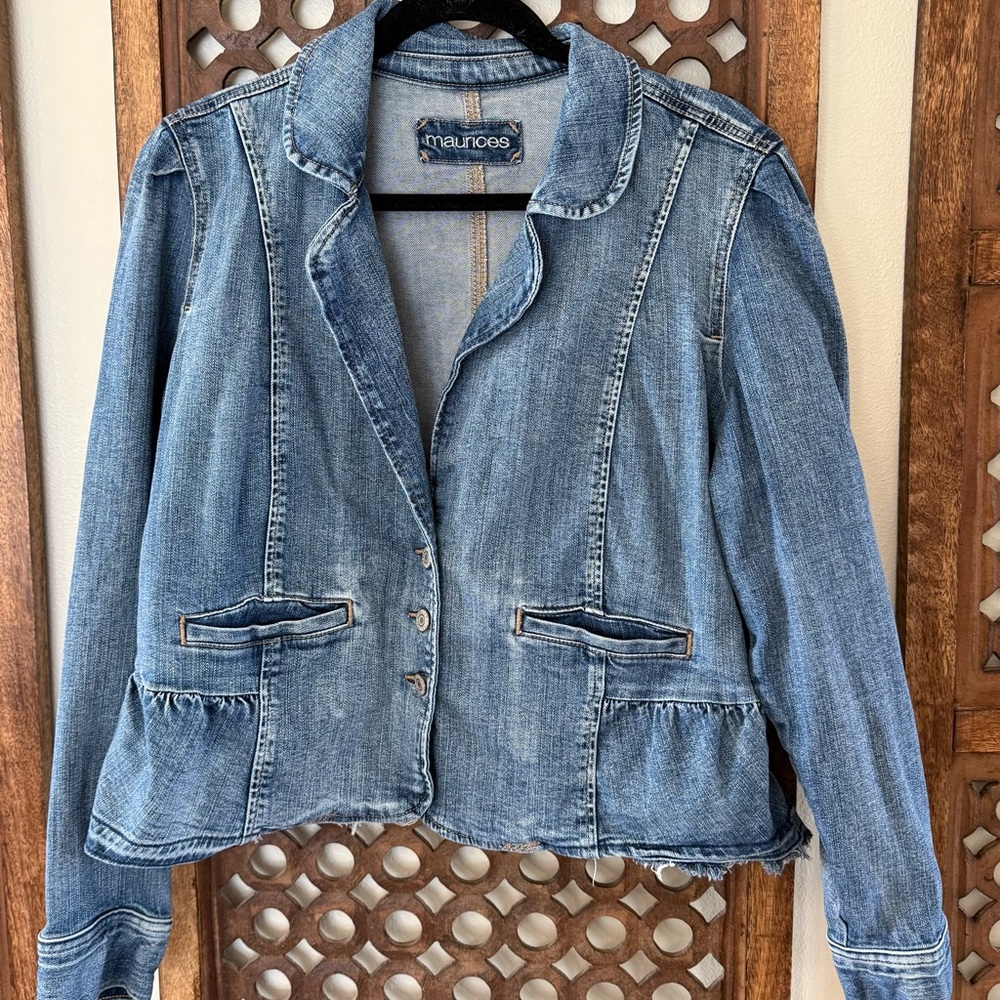 Maurices Light Blue Denim Jacket with Peplum Hem XL